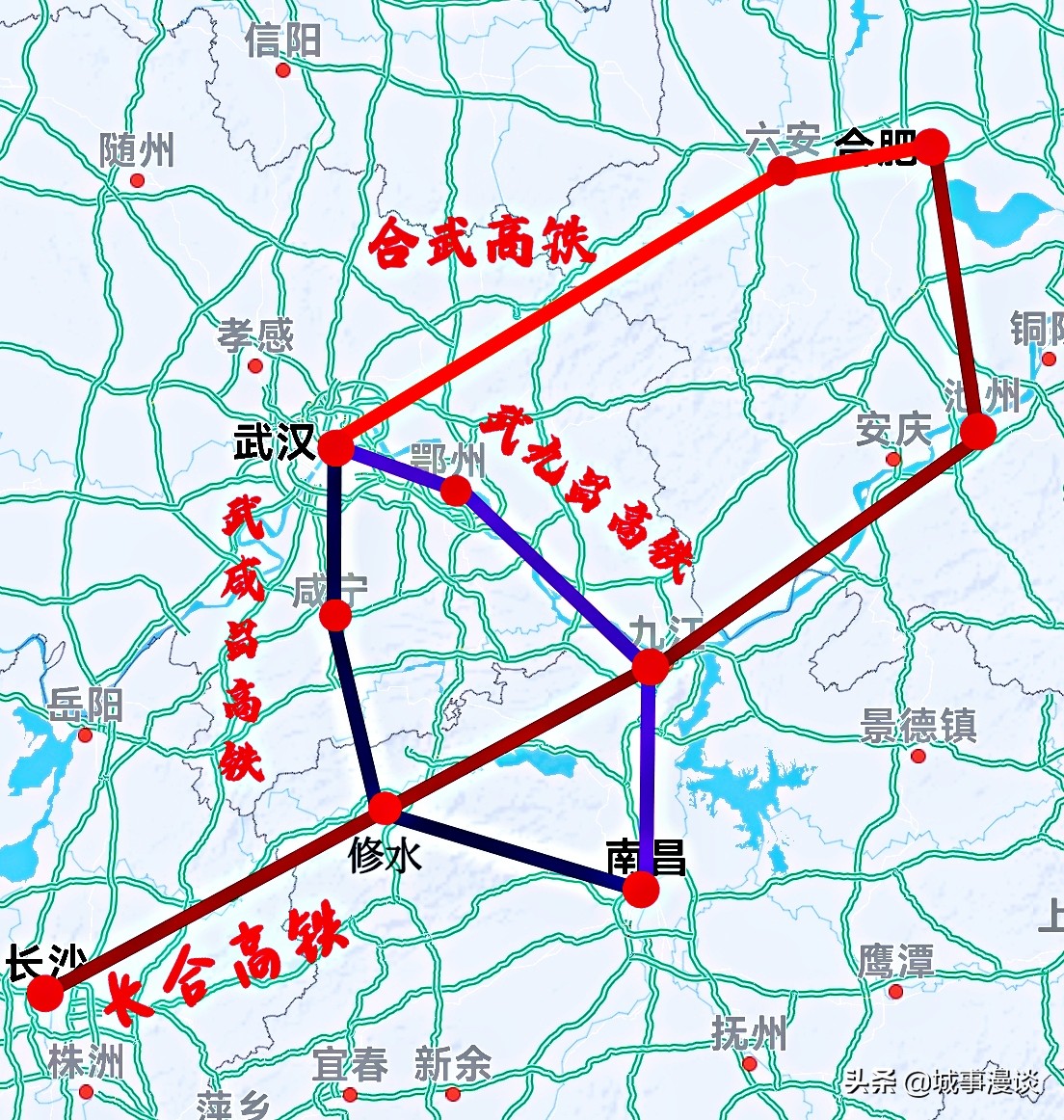 长江中游城市群，将新增4条时速350公里的高铁，连通4大省会城市