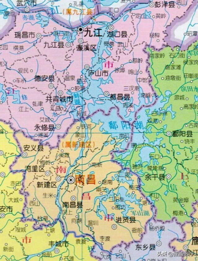 江西鄱阳湖划界，属于南昌市、上饶市、九江市